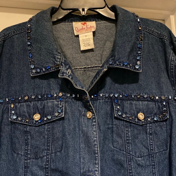 Quacker Factory Blue Denim Rhinestones Shacket Shirt/Jacket Women’s Size 1X - Picture 2 of 8